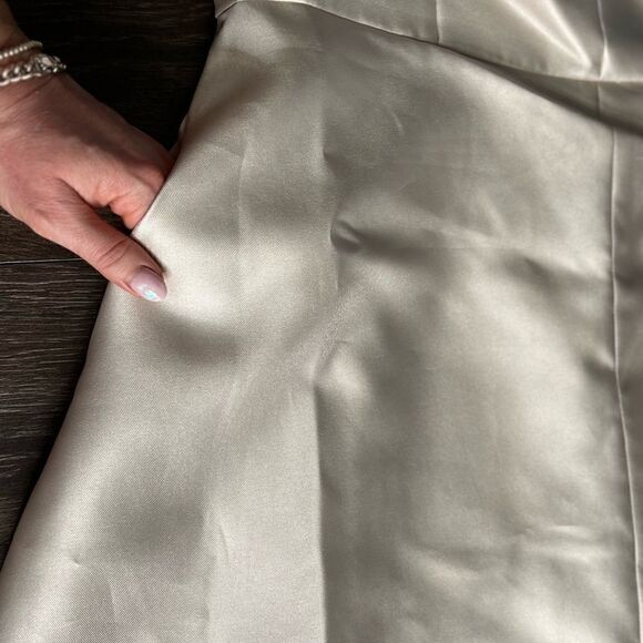 Alfred Sung V-Neck Full Skirt Satin Maxi Dress in Palomino. Size 16. NWT! - Picture 5 of 16